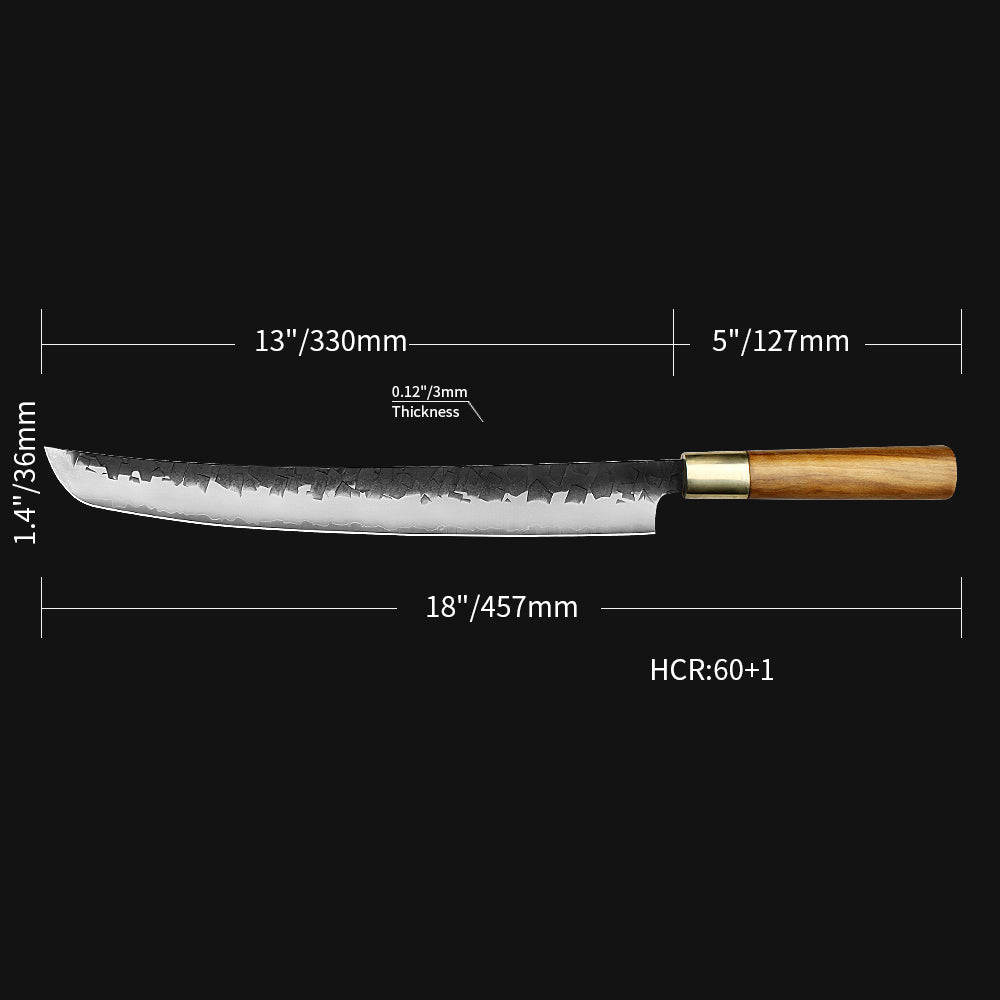 Kajiya Asakusa 13'' Senmaru - Professional Japanese Kitchen Knife for Fish Butchering & Sashimi with 3-Layer VG10 Steel Blade & Natural Wooden Handle (Olive)