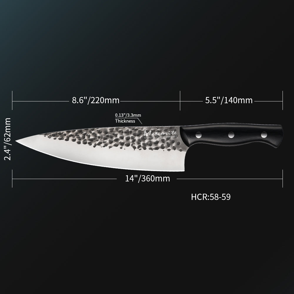 Meteorite Reindeer 9'' Chef Knife - Heavy-Duty Camp Kitchen Knife for Outdoor Cooking & Wild Game Prep｜3.3mm High-Carbon Steel Blade & Non-Slip Grip Handle