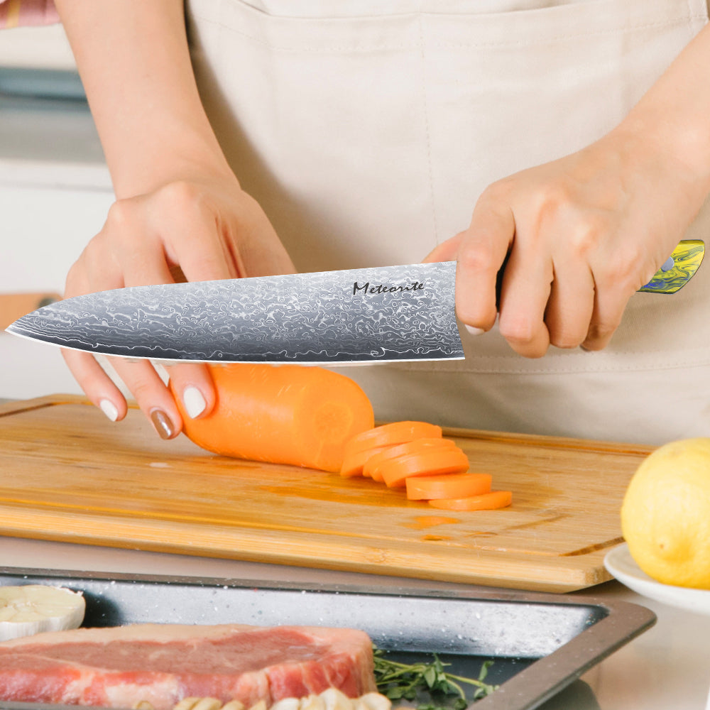 Meteorite PaintedBunting 2pcs Chef & Utility Knife set - Premium Damascus Kitchen Chefs Knife Set - Japanese Style knives Blade in Gift Box