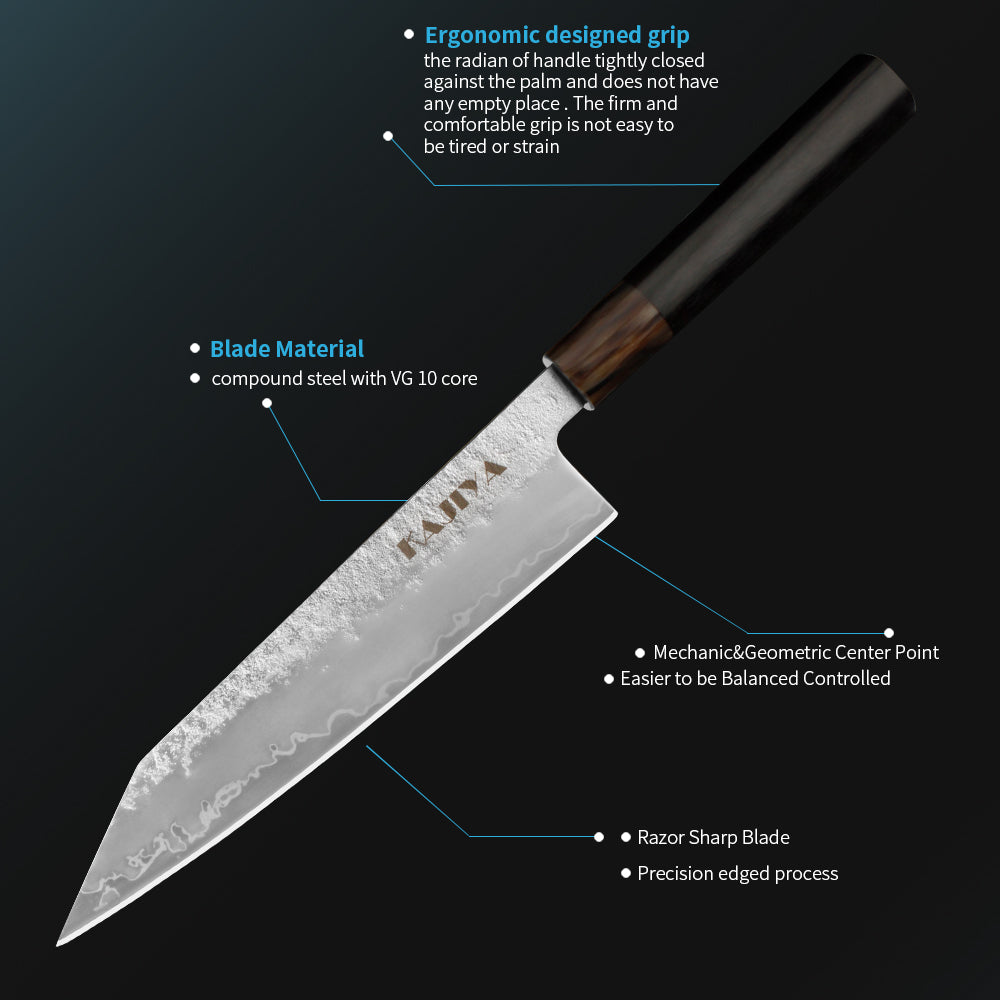 Kajiya Kumano 8'' Kiritsuke - Fashion-Forward Japanese Kitchen Knife for Precision Slicing & Multi-Purpose Cooking with 3-Layer VG10 Steel Blade & OX Horn and Wood Handle