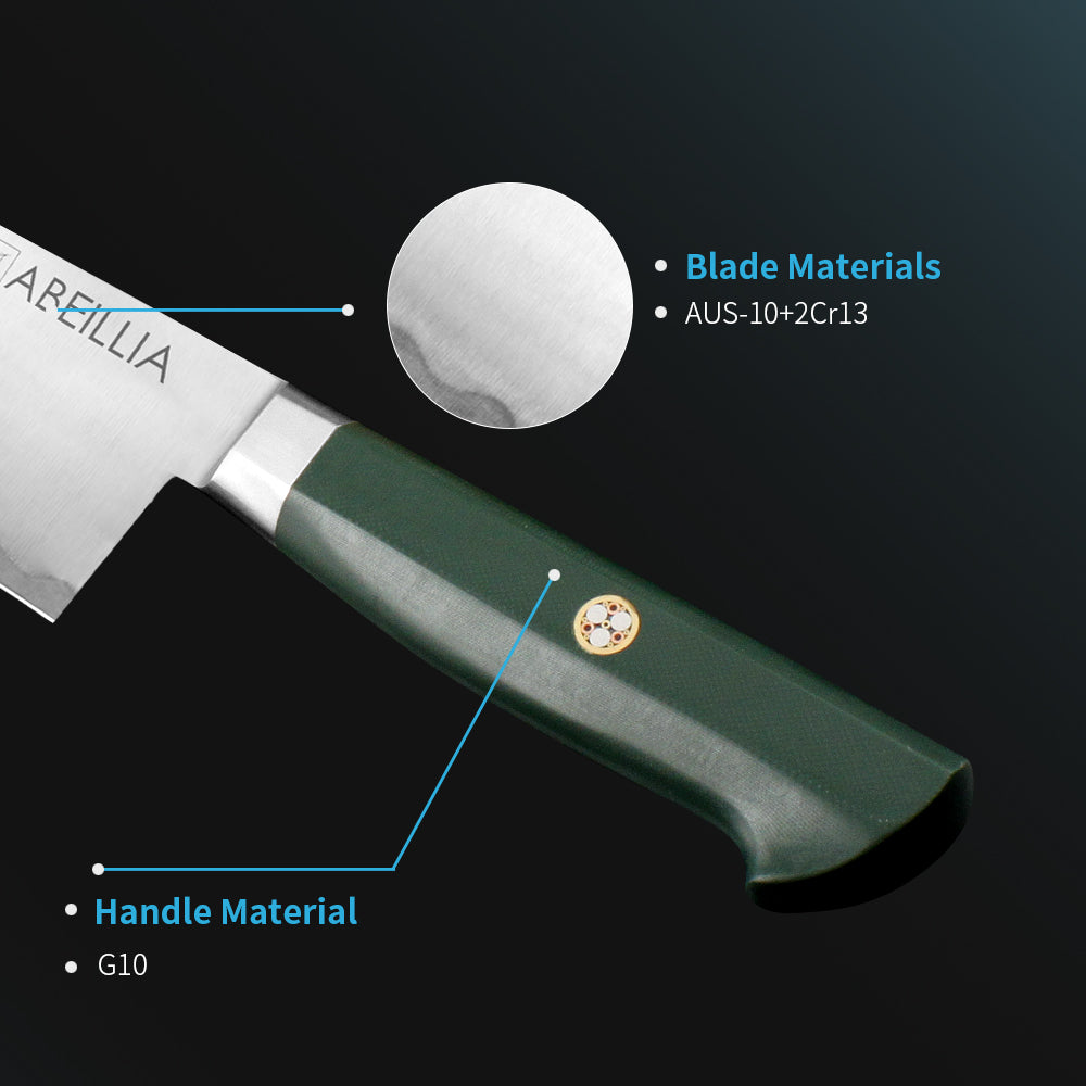 Chef Knife, For Home Daily Cooking, AUS-10/2Cr13 Hybrid Blade, G10 Handle with Steel Bolster – Abeillia Saturn 8 Inch