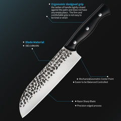 Meteorite Reindeer 8'' Santoku Knife - Outdoor Camp Kitchen Knife for Picnic Food Prep & Bushcraft｜Japanese-Style High-Carbon Stainless Steel  & Grip-Tech G10 Handle