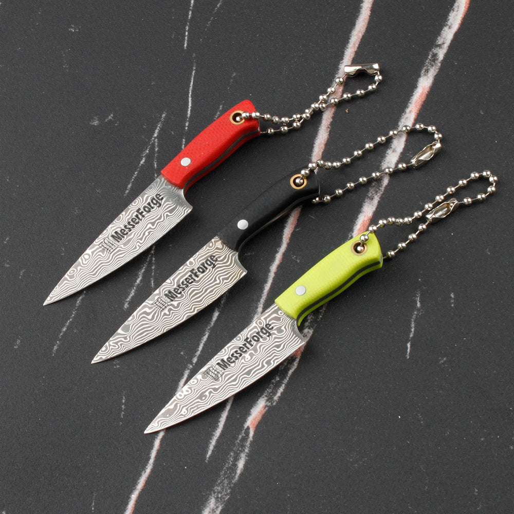 Co-Star 3'' Mini Chef - Designer Keychain Knife for Fruit Carving & Package Opening｜67-Layer Damascus Steel & Featherlight G10 (10g)