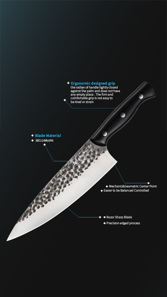 Meteorite Reindeer 9'' Chef Knife - Heavy-Duty Camp Kitchen Knife for Outdoor Cooking & Wild Game Prep｜3.3mm High-Carbon Steel Blade & Non-Slip Grip Handle
