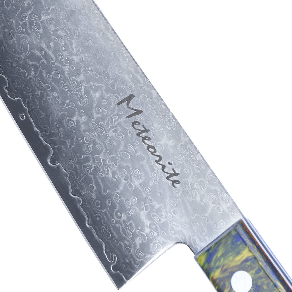Meteorite PaintedBunting 7" Santoku Knife - Japanese Kitchen Blade for Effortless Chopping & Slicing, 67-Layer Damascus Steel with Stylish Acrylic Handle
