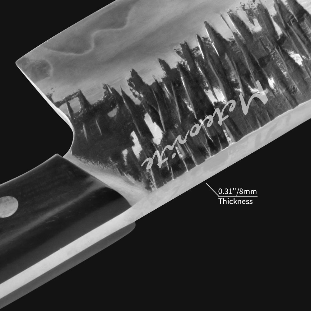 Meteorite Kodiak 7'' Cleaver - Heavy-Duty Full-Tang Outdoor Knife for Camp Cooking & Wood Chopping｜T10 Forged Steel & Natural Wooden Handle (Ebony)