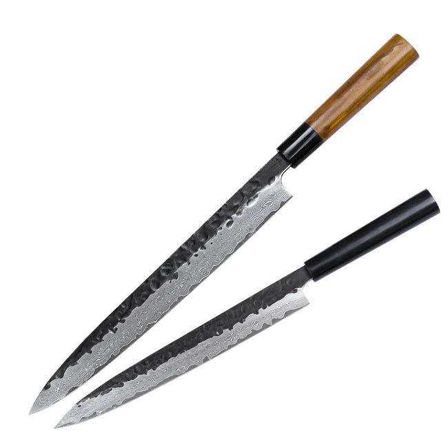 Kajiya Keikoku 11'' YanagiBa - Professional Japanese Kitchen Knife for Sushi & Sashimi with 67-Layer Damascus VG10 Steel Blade & Natural Wooden Handle (Olive/Ebony options) Hover Image
