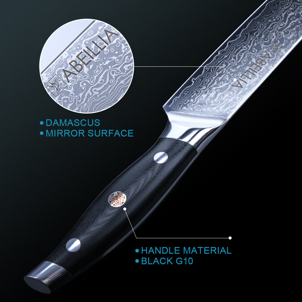 Abellia Libra Professional 9inch Carving Knife Damascus Steel VG10 Meat Slicing Knives with Black G10 Handle