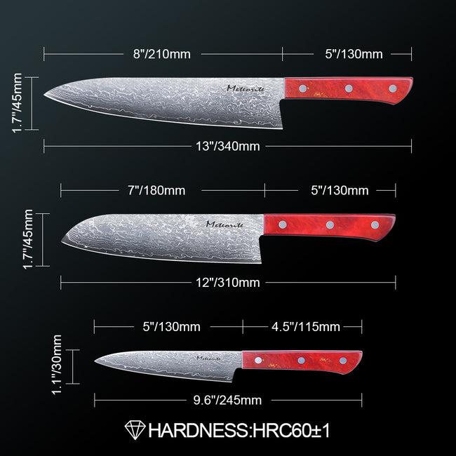 Meteorite PaintedBunting  3pcs Chef & Santoku & Utility Knife Set - Premium Damascus Kitchen Chefs Knife Set - Japanese Style knives Blade in Gift Box Main Image