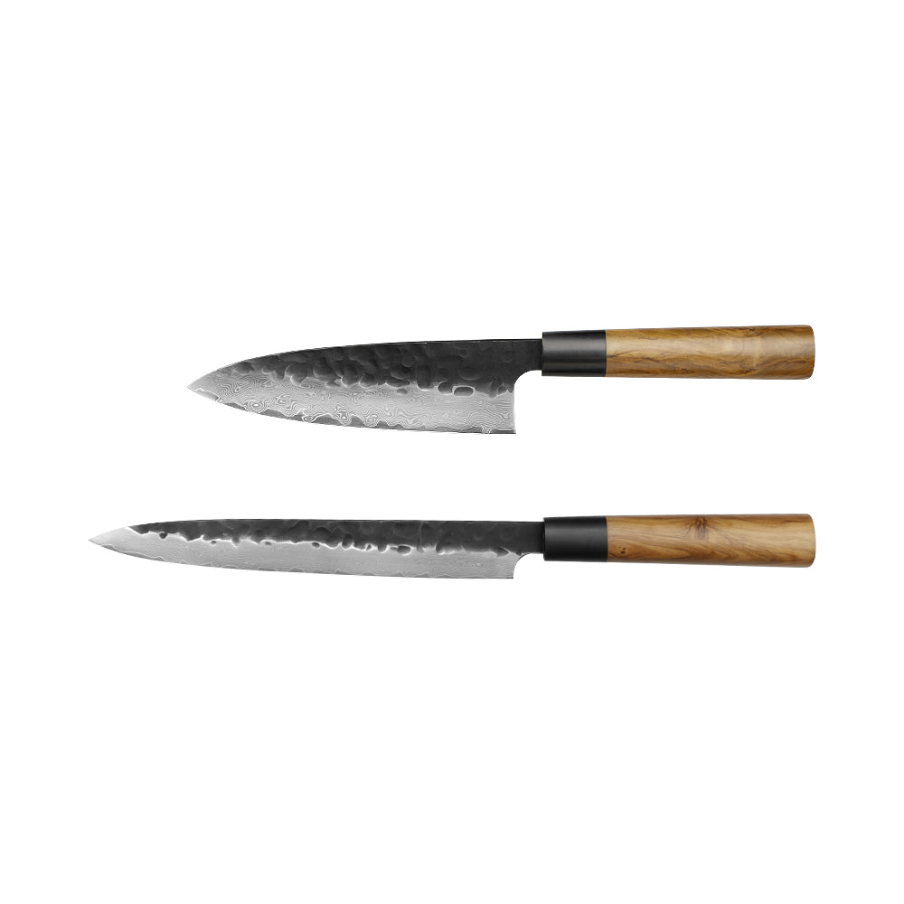 Kajiya Keikoku Japanese Knife Set – 2PCS / 3PCS / 6PCS Options | 67-Layer Damascus Steel | Nakiri, DeBa, Gyuto, Yanagiba, Senmaru | Natural Wood Handle