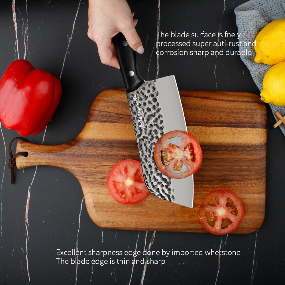 Meteorite Reindeer 7'' Cleaver - Heavy-Duty Camp Knife for Whole Chicken Butchering & Wood Splitting｜4.5mm High-Carbon Stainless Steel Blade & Storm-Grip Handle