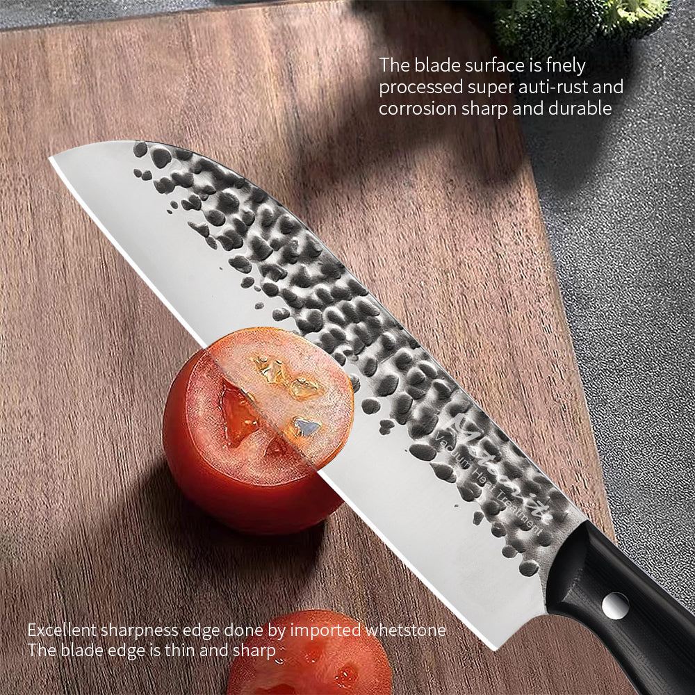 Meteorite Reindeer 8'' Santoku Knife - Outdoor Camp Kitchen Knife for Picnic Food Prep & Bushcraft｜Japanese-Style High-Carbon Stainless Steel  & Grip-Tech G10 Handle