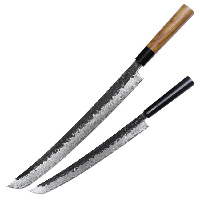 Kajiya Keikoku 13'' Senmaru - Professional Japanese Kitchen Knife for Large Fish Butchering & Sashimi with 67-Layer Damascus VG10 Steel Blade & Natural Wooden Handle (Olive/Ebony options) Hover Image