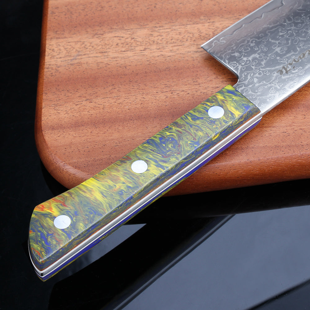 Meteorite PaintedBunting  3pcs Chef & Santoku & Utility Knife Set - Premium Damascus Kitchen Chefs Knife Set - Japanese Style knives Blade in Gift Box