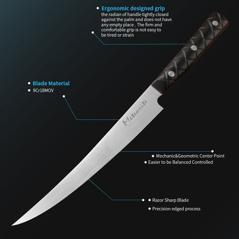 Meteorite Flexible Fish Fillet Knife, 9Cr18Mov Stainless Steel Blade, G10 Handle, Professional Deboning and Filleting Tool for Fish and Meat Knives