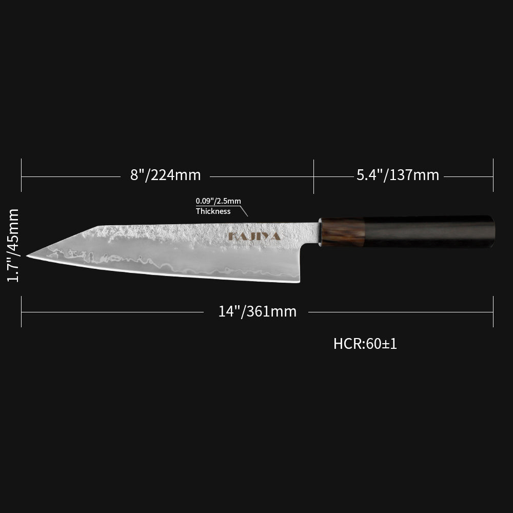Kajiya Kumano 8'' Kiritsuke - Fashion-Forward Japanese Kitchen Knife for Precision Slicing & Multi-Purpose Cooking with 3-Layer VG10 Steel Blade & OX Horn and Wood Handle
