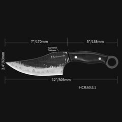 Meteorite Kodiak 7'' Slicing Knife - Heavy-Duty Full-Tang Outdoor Knife for Camp Cooking & Game Processing｜T10 Forged Steel & Natural Wooden Handle (Ebony)
