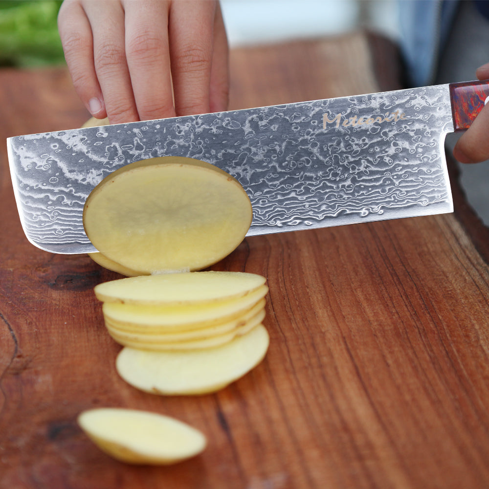 Meteorite PaintedBunting 7" Nakiri Knife - Japanese Vegetable Chef Blade for Perfect Chopping & Slicing, 67-Layer Damascus Steel with Lightweight Acrylic Handle
