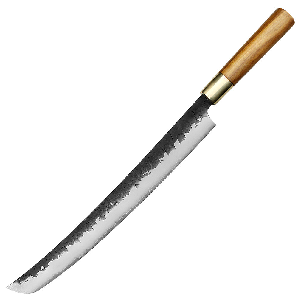 Kajiya Asakusa 13'' Senmaru - Professional Japanese Kitchen Knife for Fish Butchering & Sashimi with 3-Layer VG10 Steel Blade & Natural Wooden Handle (Olive)