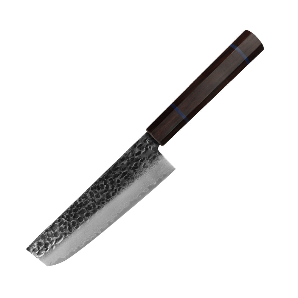 Kajiya Unnan 7" Nakiri -  Japanese  Professional Precision Slicing For Vegetables with Damascus Steel Blade & Ebony Wood Handle