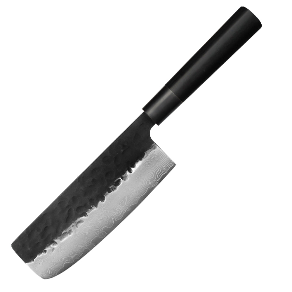 Kajiya Keikoku 7'' Nakiri - Japanese Kitchen Knife for Vegetable Chopping & Precision Slicing with 3-Layer VG10 Steel Blade & Natural Wooden Handle (Olive/Ebony options)