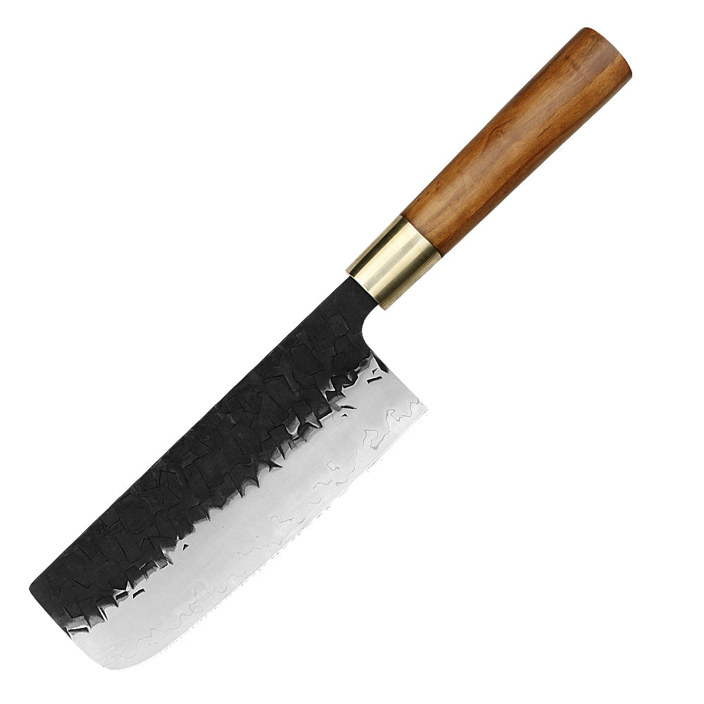 Kajiya Asakusa 7'' Nakiri - Japanese Kitchen Knife for Vegetable Chopping & Precision Slicing with 3-Layer VG10 Steel Blade & Natural Wooden Handle (Olive)