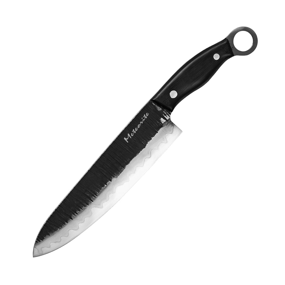 Meteorite Kodiak 9'' Chef Knife - Heavy-Duty Full-Tang Camp Cooking Knife for Wild Ingredients & Outdoor Prep｜High-Carbon Forged Steel & Natural Wooden Handle (Ebony)