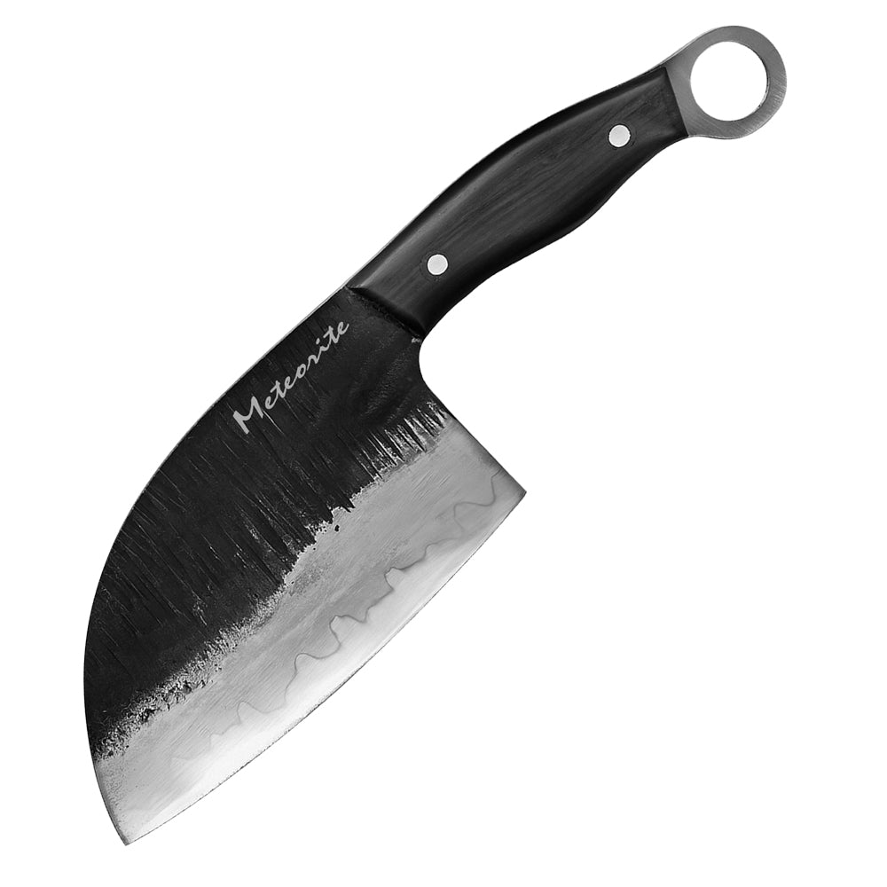 Meteorite Kodiak 6'' Asia Cleaver - Heavy-Duty Full-Tang Outdoor Knife for Camp Cooking & Game Processing｜T10 Forged Steel & Natural Wooden Handle (Ebony)