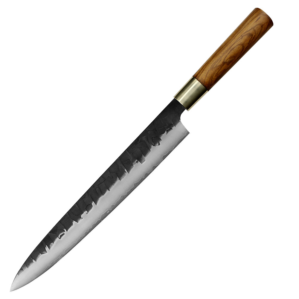 Kajiya Asakusa 11'' YanagiBa - Professional Japanese Kitchen Knife for Sushi & Fish Slicing with 3-Layer VG10 Steel Blade & Natural Wooden Handle (Olive/Ebony options)