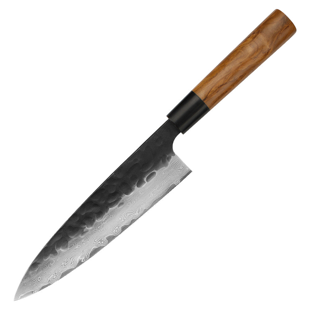 Kajiya Keikoku 9'' Gyuto - Professional Japanese Kitchen Knife for Meat Cutting & Vegetable Slicing with 67-Layer Damascus VG10 Steel Blade & Natural Wooden Handle (Olive)