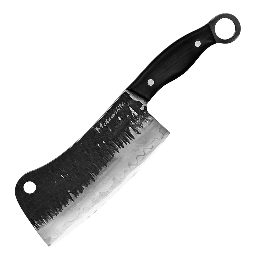Meteorite Kodiak 7'' Cleaver - Heavy-Duty Full-Tang Outdoor Knife for Camp Cooking & Wood Chopping｜T10 Forged Steel & Natural Wooden Handle (Ebony)