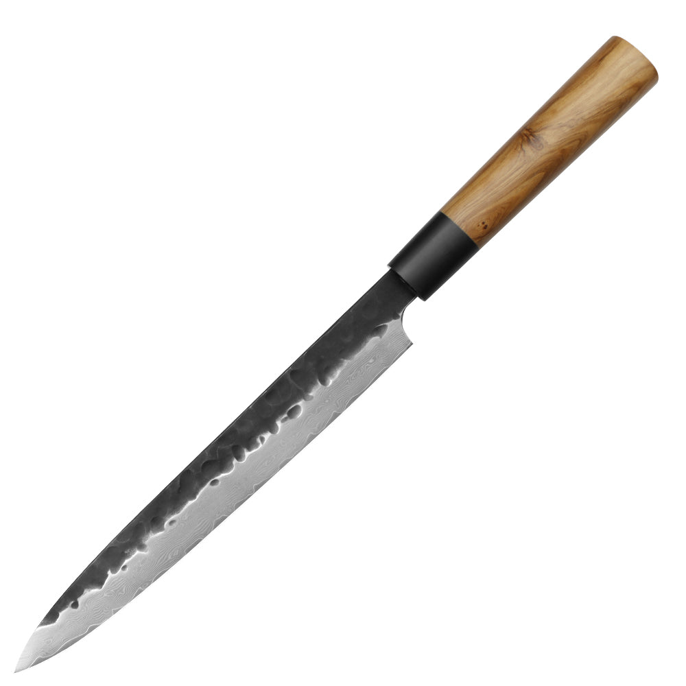 Kajiya Keikoku 9'' ‌YanagiBa - Ultra-Light Japanese Sashimi Knife for Precision Fish Slicing with 67-Layer Damascus Steel & Natural Wooden Handle (Olive)