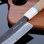 Meteorite IceRaven 7" Nakiri - Japanese Vegetable Knife with Black/Sliver Hammered and 67-Layer Damascus Blade & Olive Wood Handle