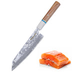 Meteorite IceRaven 8" Kiritsuke - Japanese Chef's Knife with Black/Sliver Hammered and 67-Layer Damascus Blade & Olive Wood Handle