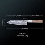 Meteorite IceRaven 8" Kiritsuke - Japanese Chef's Knife with Black/Sliver Hammered and 67-Layer Damascus Blade & Olive Wood Handle