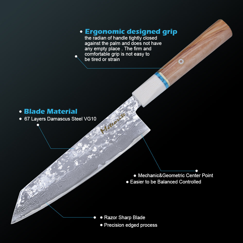 Meteorite IceRaven Japanese Knife Set | 2Pcs / 3Pcs / 4Pcs Black Forged Damascus Steel | Gyuto, Santoku, Nakiri, Kiritsuke | Olive Wood Handle