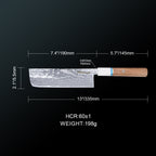 Meteorite IceRaven 7" Nakiri - Japanese Vegetable Knife with Black/Sliver Hammered and 67-Layer Damascus Blade & Olive Wood Handle