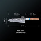 Meteorite IceRaven 7" Santoku - Japanese Kitchen Knife with Black/Sliver Hammered and 67-Layer Damascus Blade & Olive Wood Handle