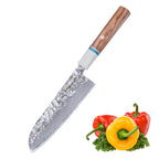 Meteorite IceRaven 7" Santoku - Japanese Kitchen Knife with Black/Sliver Hammered and 67-Layer Damascus Blade & Olive Wood Handle