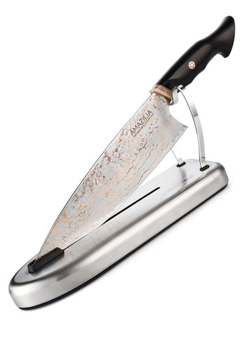 Amazilia CapricornEbony Wood Ox horn 9 inchTricolor Copper Damascus Chef's Knife